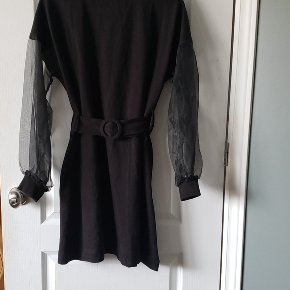 NEW Belted Sweater Dress with Organza Sleeve - Picture 4 of 6